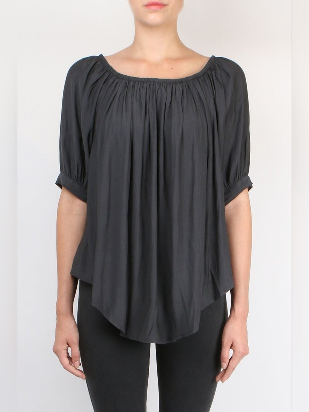 Smythe Gypset Flowy Relaxed Fit Satin Pullover Blouse Black